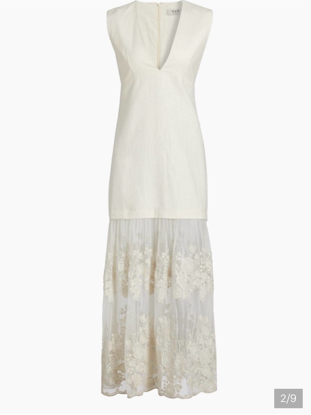 See By Chloe Cream Ivory Sleeveless V-Neck Maxi Dress with Lace Overlay